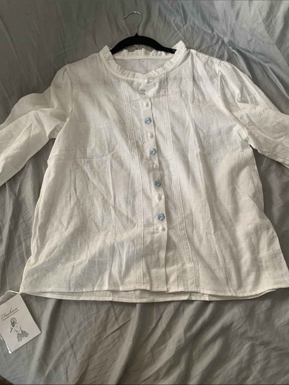 Embroidered ruffle collar blouse